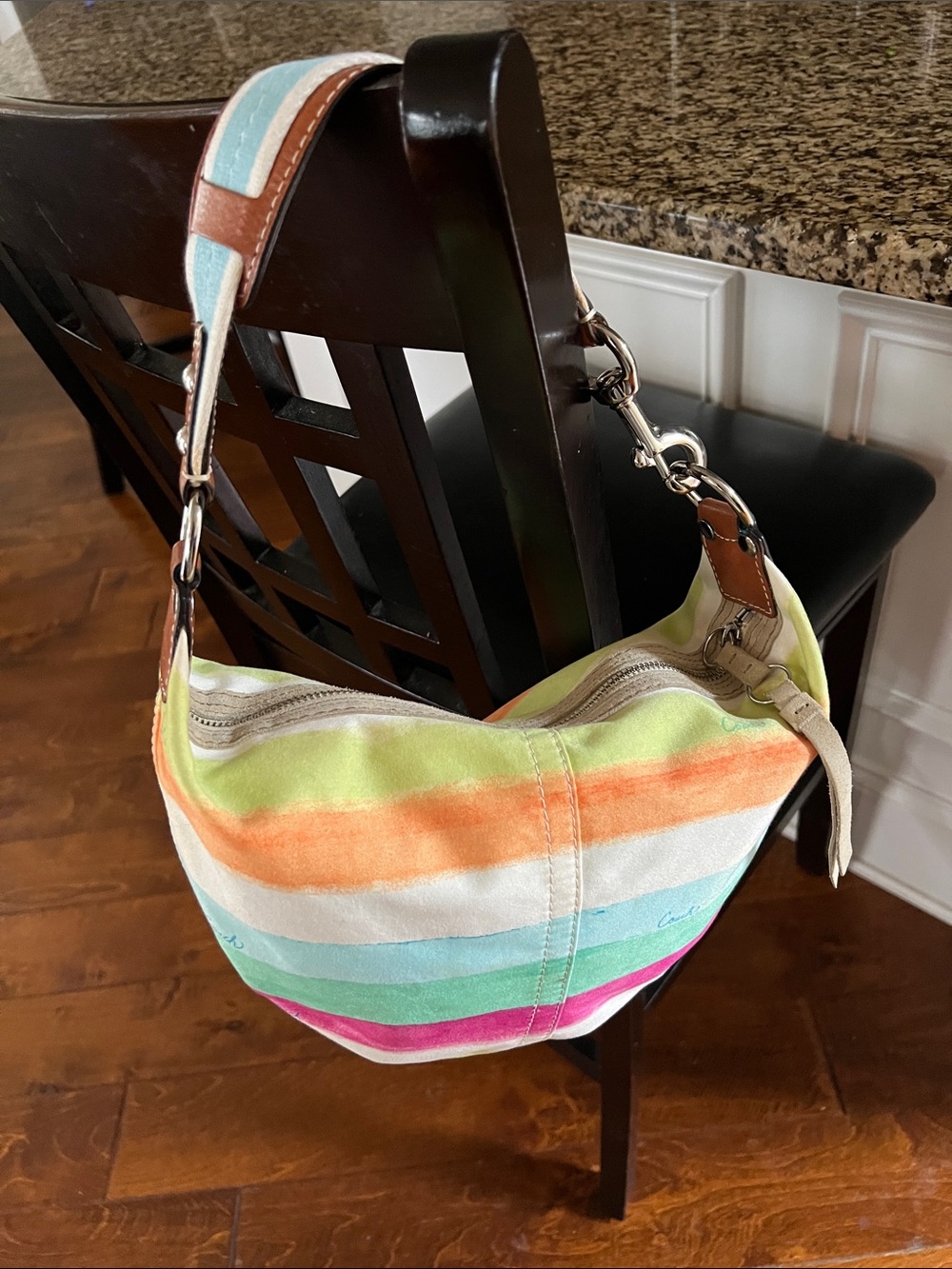 Coach Striped Canvas Shoulder Bag in Multicolor Pastels EUC.  Y2K - Picture 2 of 5